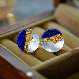 S925 Silver Gold Plated Lapis Lazuleite White Fritillary Earrings Natural Fashion All-match Elegant Exquisite Body Silver