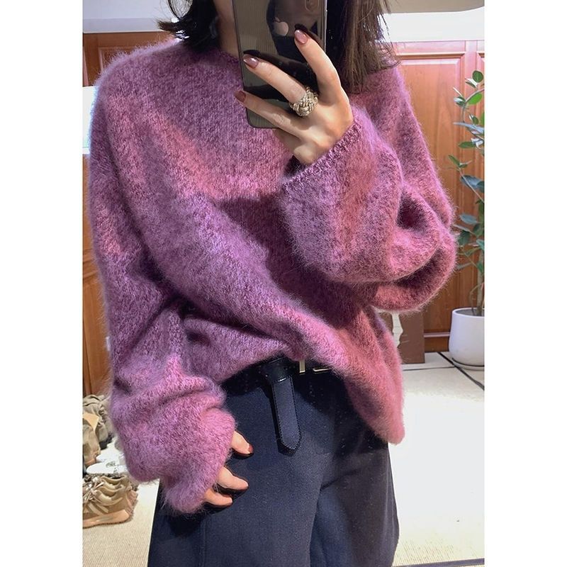 【蔷薇秘境】三股花纱拉绒针织衫 羊绒羊毛宽松慵懒毛衣 针织衫|undefined