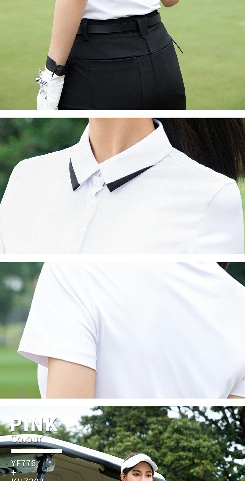 Áo thun golf nữ tay ngắn chống nắng UPF50+ kháng khuẩn — YF776-áo màu trắng, YF776-áo màu xanh pha lê băng, YF776-Áo màu xanh hải quân, YF776-áo màu hồng hoa anh đào chi tiết 6