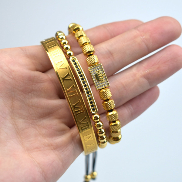 Copper woven bracelet with zircon stainless steel