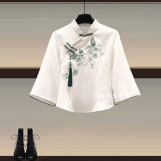 Mint Green New Chinese Ancient Style dress Women's Summer 2025 New Chinese Style Hanfu Top Horse Face Skirt suit