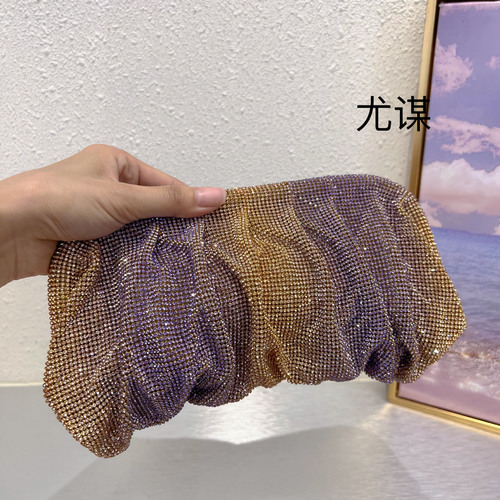 Shiny hand-encrusted diamond bag pleated chain rhinestone cloud dumpling clip bag evening bag shoulder crossbody bag