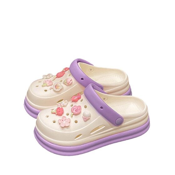 Cartoon Cute Flower Accessories Hole Shoes Women's Summer Outer Wear 2025 New Thick Bottom Heightened Baotou Sandals