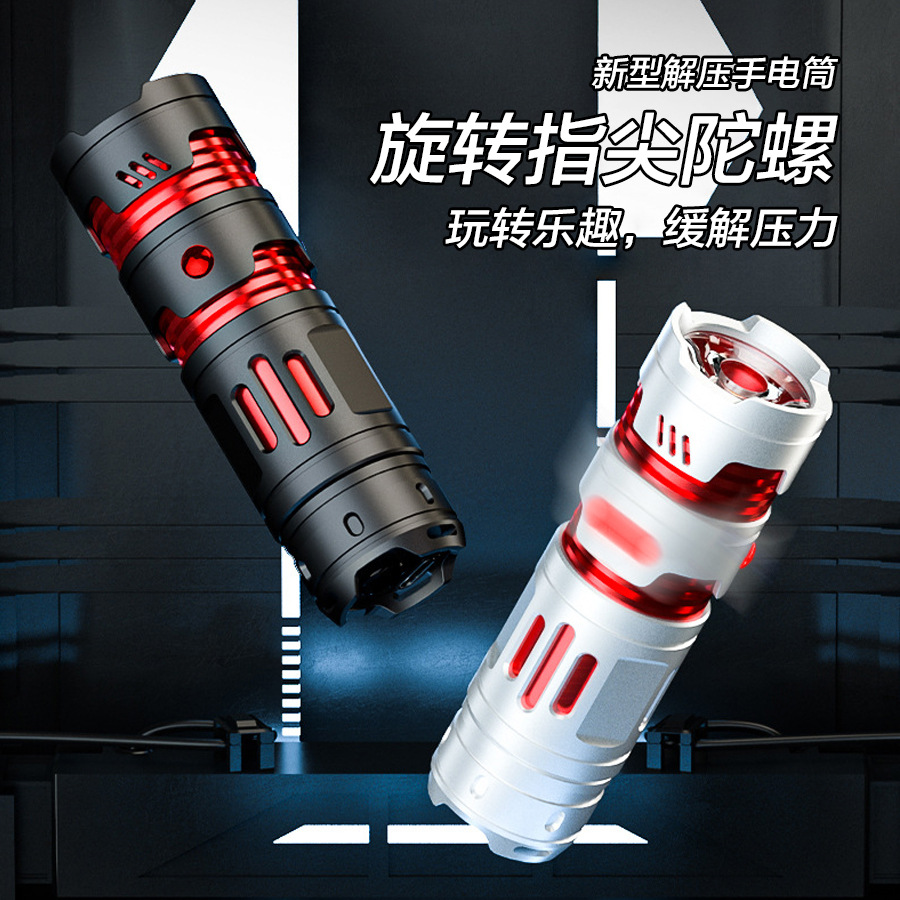 Transfronteriza multifuncional giroscopio giratorio descompresión linterna LED fuerte luz recargable mini linterna portátil