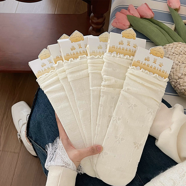 Summer thin Japanese white lace knee socks