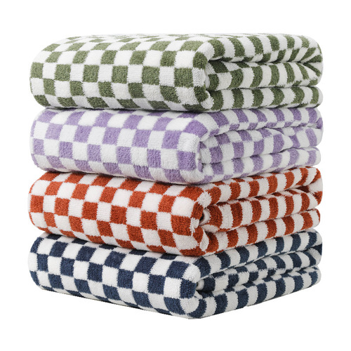 Checkered coral velvet bath towel, extra large and extra thick, non-shedding, water-absorbent, home use large bath towel