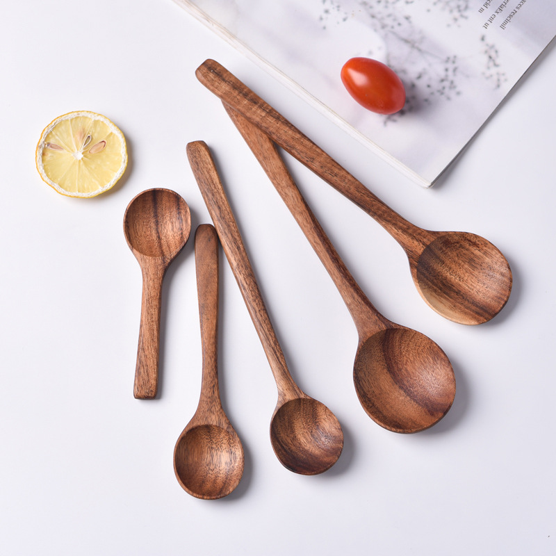Mango largo traje de cuchara de madera al por mayor hogar café japonés tamaño lovesick cuchara de madera tenedor cuchara logotipo imprimible
