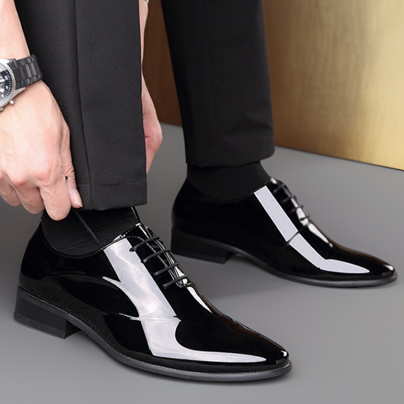 Otoño nuevo hombre vestido formal de negocios zapatos de cuero lacado puntuales juvenil de lazos de gran tamaño zapatos de hombre zapatos de boda