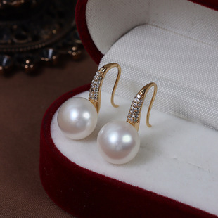 Niche Design Copper Gold Plated Micro Zircon High Heels Natural Freshwater Pearl Ear Hook Fashion Joker Earrings Wholesale