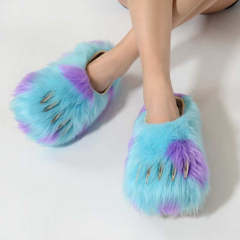 Monster claw clogs, women's outdoor plush animal foot cosplay props, cute furry slippers, thick-soled furry shoes Monster claw clogs, women's outdoor plush animal foot cosplay props, cute furry slippers, thick-soled furry shoes