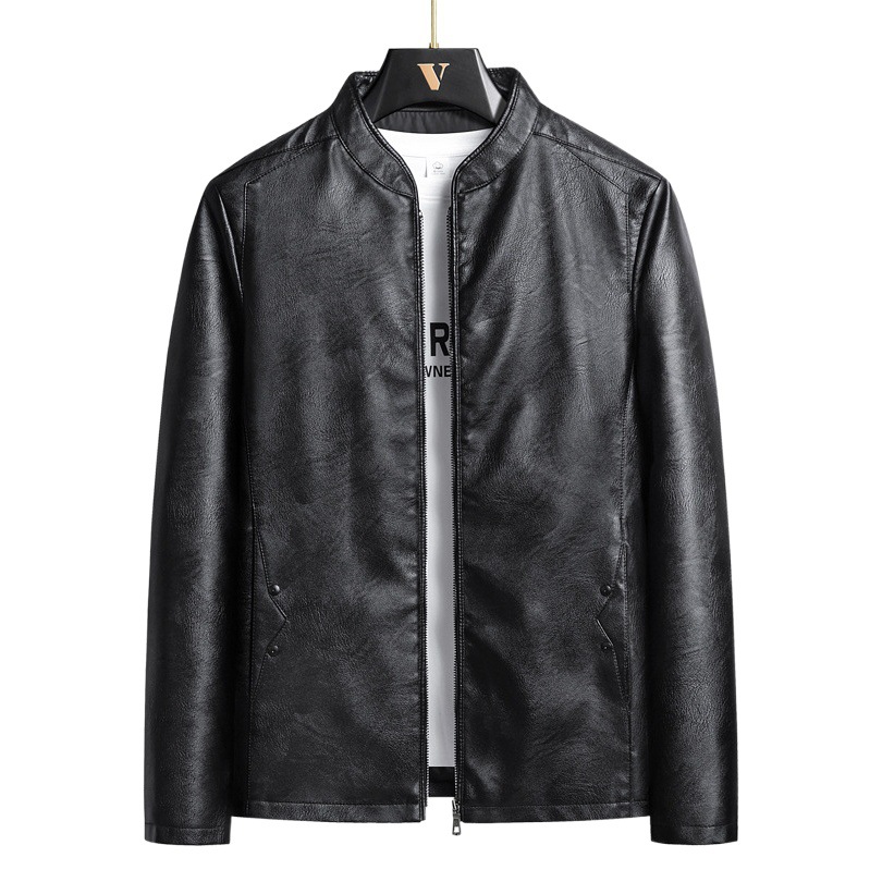 2024 autumn and winter men's leather clothing fashion PU leather jacket motorcycle style trendy plus size stand collar leather clothing cross-border foreign trade