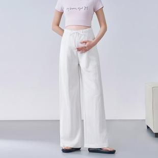 Maternity Pants Summer Thin 2025 New Style Without Support Belly during Pregnancy White Casual Wide Leg Pants Summer Wear