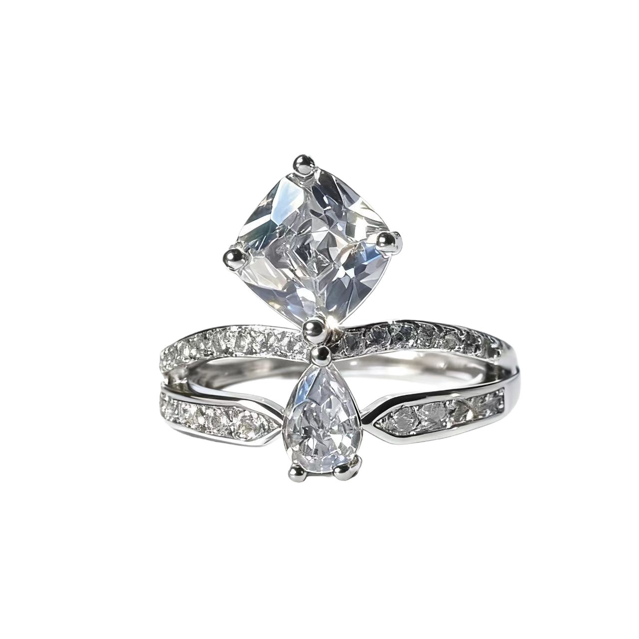 Crown Ring Double Layer Stacked Square Diamond Adjustable Women_voghion.com