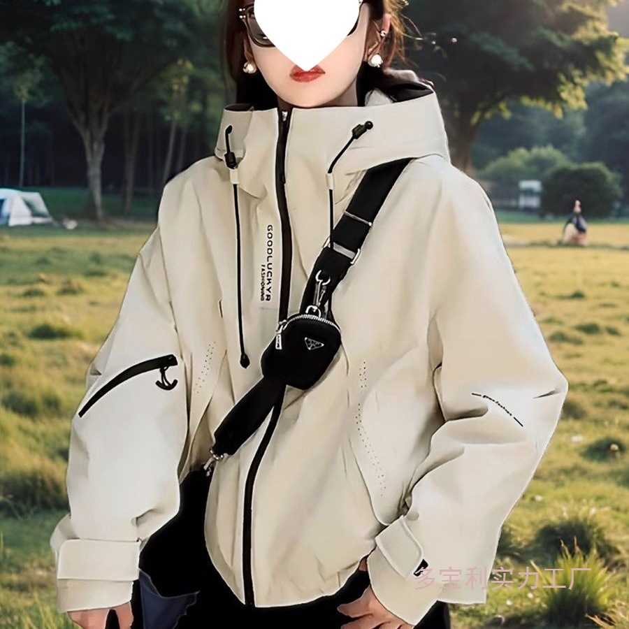 欧货宽松休闲连帽工装风衣棒球服外套女秋秋季时尚设计运动冲锋衣