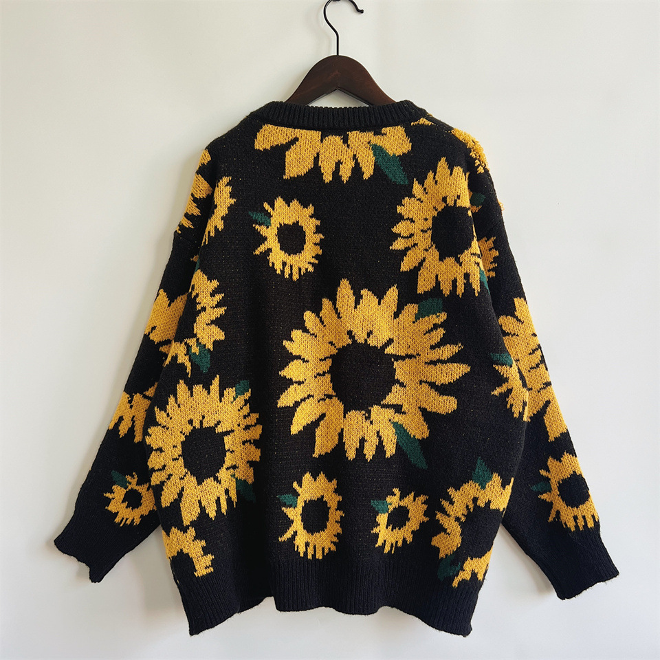 Women's Sunflower Jacquard Knitted Pullover Sweater For Winter_voghion.com