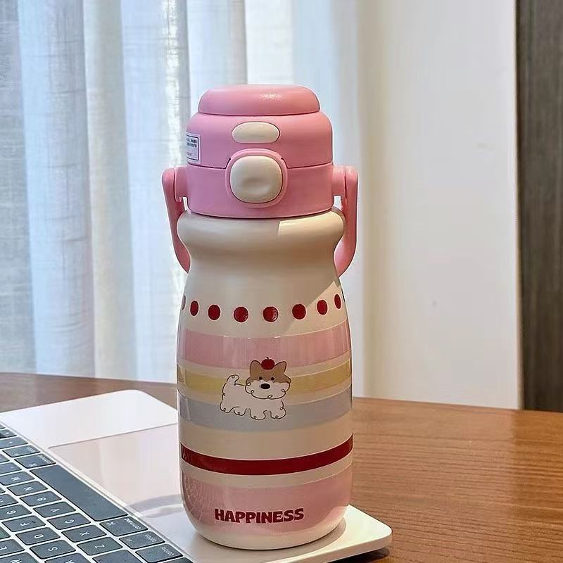 Taza termo de gatito simple - Alto valor estético, taza de pajita para estudiantes y chicas, doble modo de bebida, acero inoxidable 316, para niños