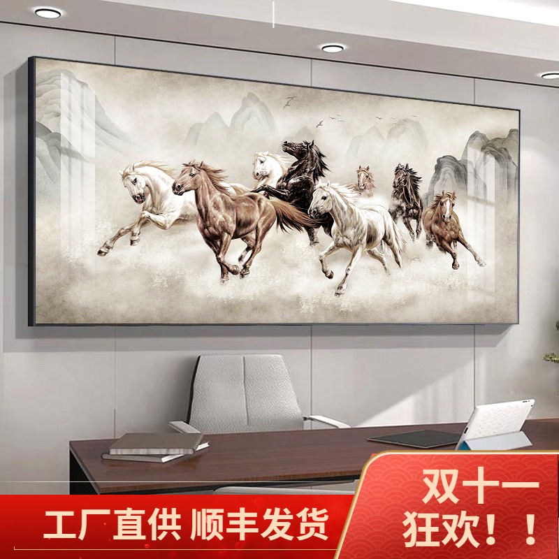 Eight Juntu Boss Office Hanging Painting Horse to Success Decoration Traditional Chinese Painting Living Room Sofa Background Wall Mural Horse Drawing
