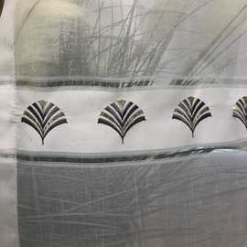 良作/3.1米高新中式风格扇子银杏叶刺绣横条高品加密提花窗纱别墅