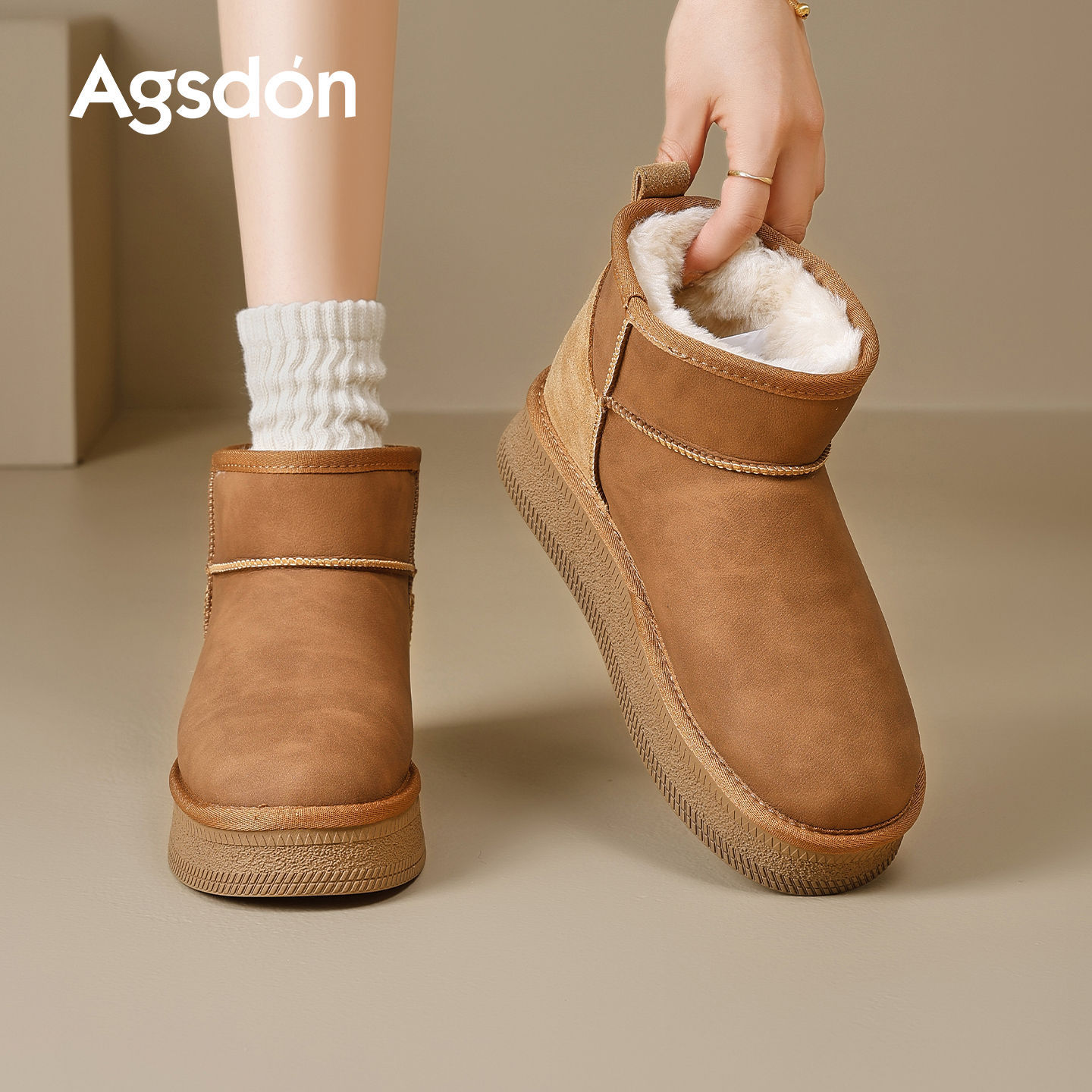 Botas de nieve de fondo grueso para mujeres 2025 nuevo invierno botas cortas de lana y algodón retro Bocken