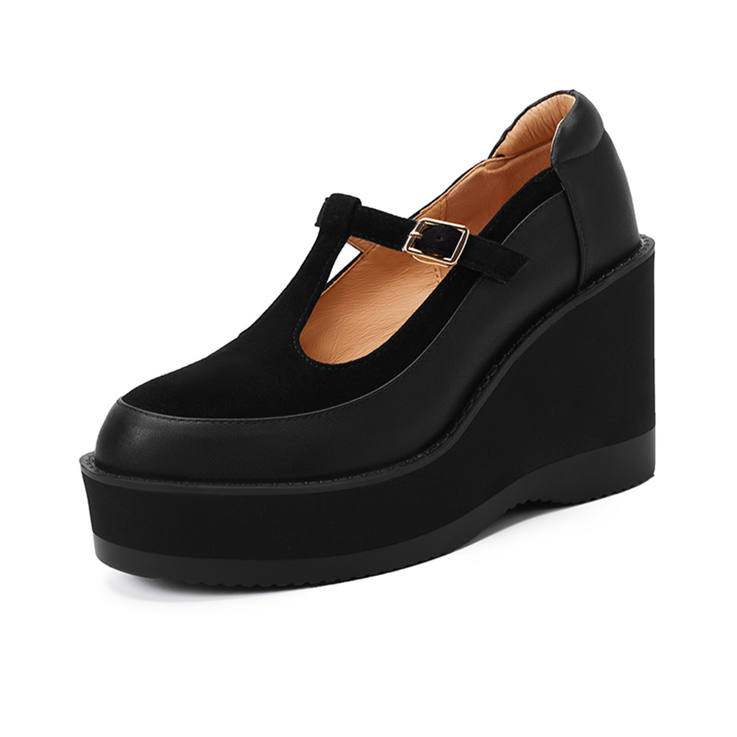 Giày Mary Jane nữ đế xuồng gót cao 9.5 cm khóa chữ T phối màu retro — nâu chi tiết 16