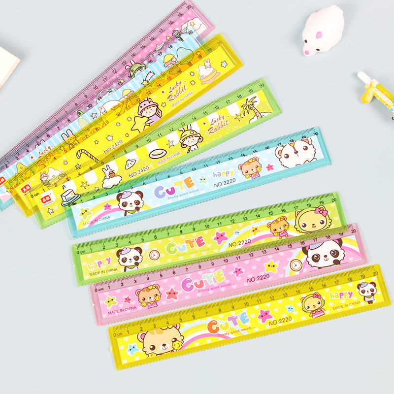 Cartoon stationery ruler 20cm children's plastic transparent ruler wholesale for students