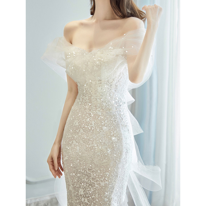Vestido DE BODA Luz de cola de pescado 2024 nuevo nupcial fuera de hombro de bienvenida vestido de noche anual reunión banquete anfitrión image 5