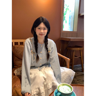 Fat Qiqi ~~ plus size chubby girl New Loose Sweet Embroidered Soft Cardigan Sweater Women's Lazy Style