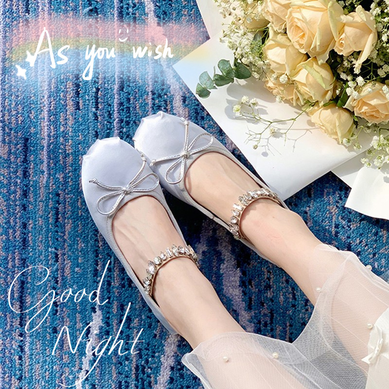 666-1 Huidong Yixinda ~ 2025 Summer Super Soft Rhinestone Round Toe Silks and Satins Ballet Shoes Flats Mary Jane Shoes