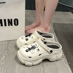 夏季可愛卡通洞洞鞋女士戶外穿高跟厚底小碼增高踩屎感EVA涼拖鞋