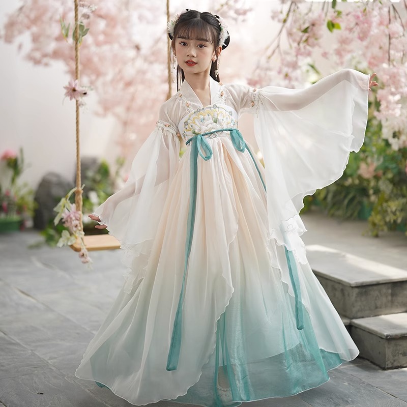 Hanfu girl summer thin ancient style super fairy girl gradient robe dress Chinese style Tang suit children ancient costume performance outfit