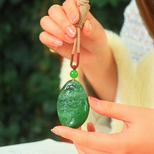 Jin Yu Tang Xinjiang Hetian Yu "Cat's Eye Zhong Kui Nafu" Lao Keng Ice Bottom Jasper Cat's Eye Color Wen Yashu