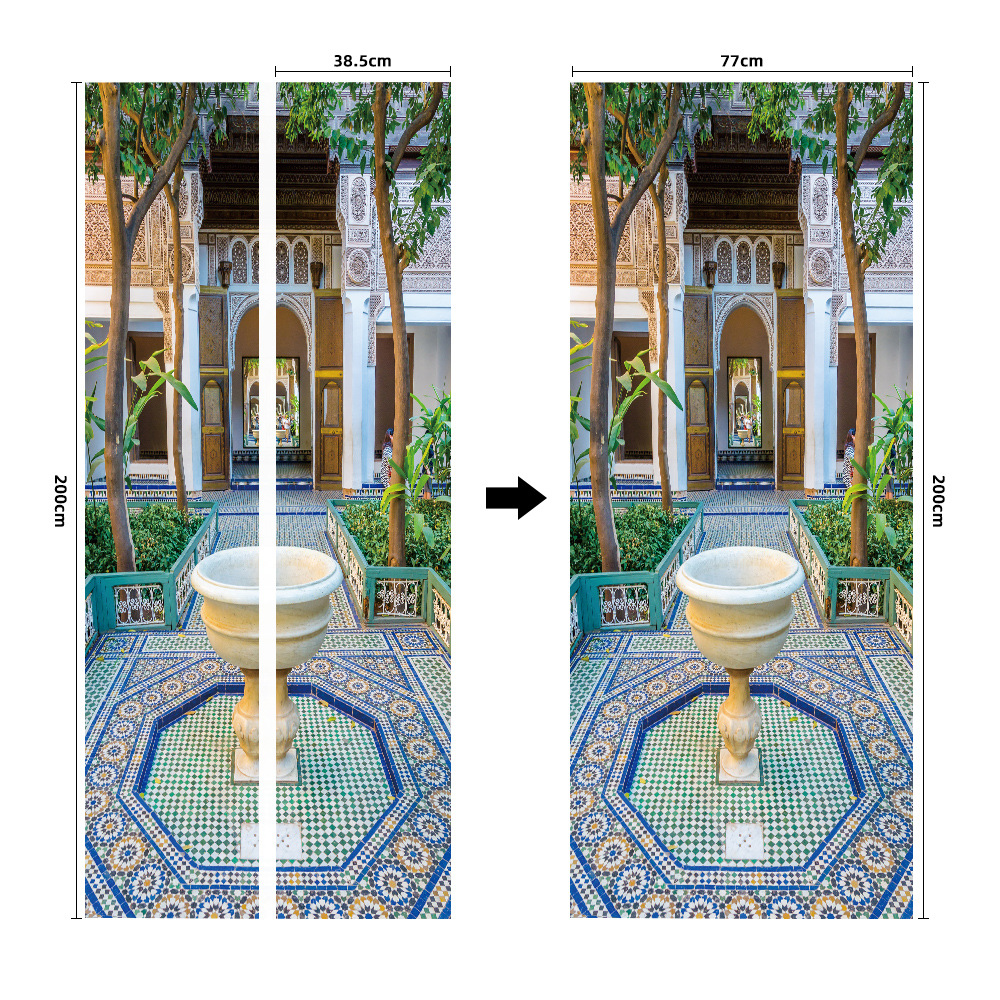 Pegatinas para puertas 3D respetuosas con el medio ambiente, autoadhesivos, fabricantes de origen al por mayor, patrones populares transfronterizos de alta definición, adhesivos para puertas impermeables, a prueba de aceite y antiincrustantes