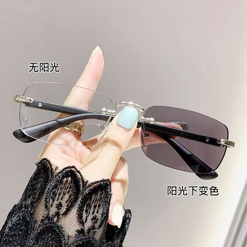 Wood grain photochromic anti-blue light business rimless reading glasses, popular among tech enthusiasts and internet celebrities, non-prescription eyeglass frame