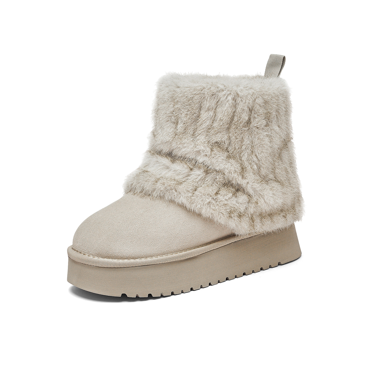 2025 nuevo invierno con una parte inferior gruesa de lana aumentando la altura de las botas de nieve grises para mujeres