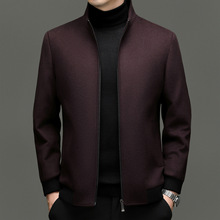 2025冬季羊毛呢夹棉夹克中老年男士全羊毛经典商务保暖立领外套男