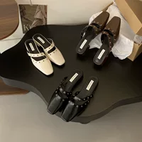 H23-5 ~ Baotou Half shapons женские туфли 2024 года толстый каблук французские ретро квадратные ленивые туфли Mueller