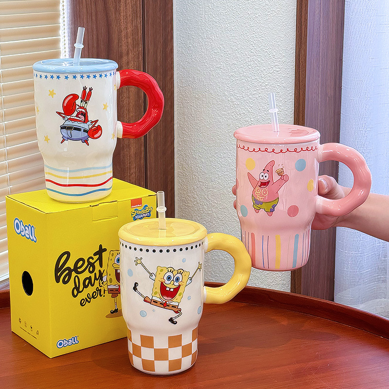 Bob Esponja Pai Daxing Taza de cerámica para niñas Taza de agua para parejas Regalo de cumpleaños de oficina de gran capacidad image 4