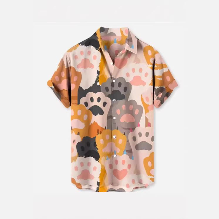 European and American Cross-Border Foreign Trade Hot-Selling Hawaiian 3D Digital Print Casual Floral Stripe Element Short-Sleeve Collared Shirt