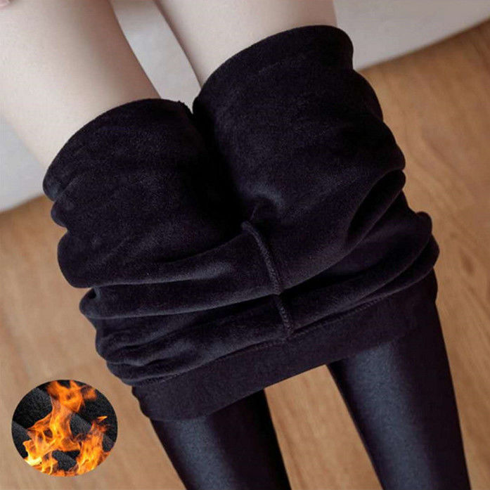 [Fleece-forrado grueso] otoño e invierno brillante pantalones de las mujeres de cintura alta desgaste exterior más tamaño alto elástico abajo pantalones calientes