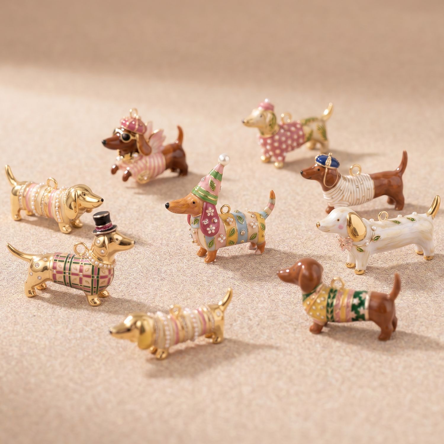Cross-border best-selling colorful dachshund dog pendant, cute cartoon dog accessory with clothes, DIY bracelet and necklace decoration