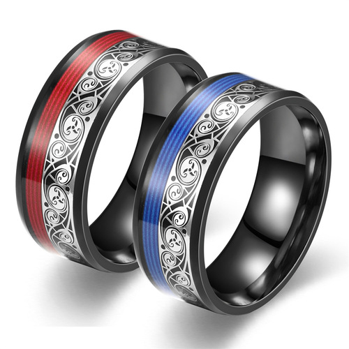 New Daihao stainless steel men's and women's jewelry 8mm wide titanium steel curved electric black inlaid guitar string ring