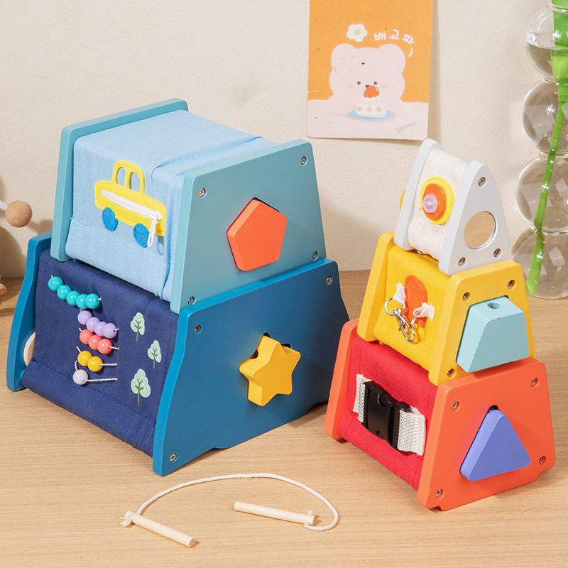 Weiweihu para niños, torre ocupada multifuncional de madera, apilamiento de cohetes, torre de apilamiento, juguete de tela multifuncional para rompecabezas