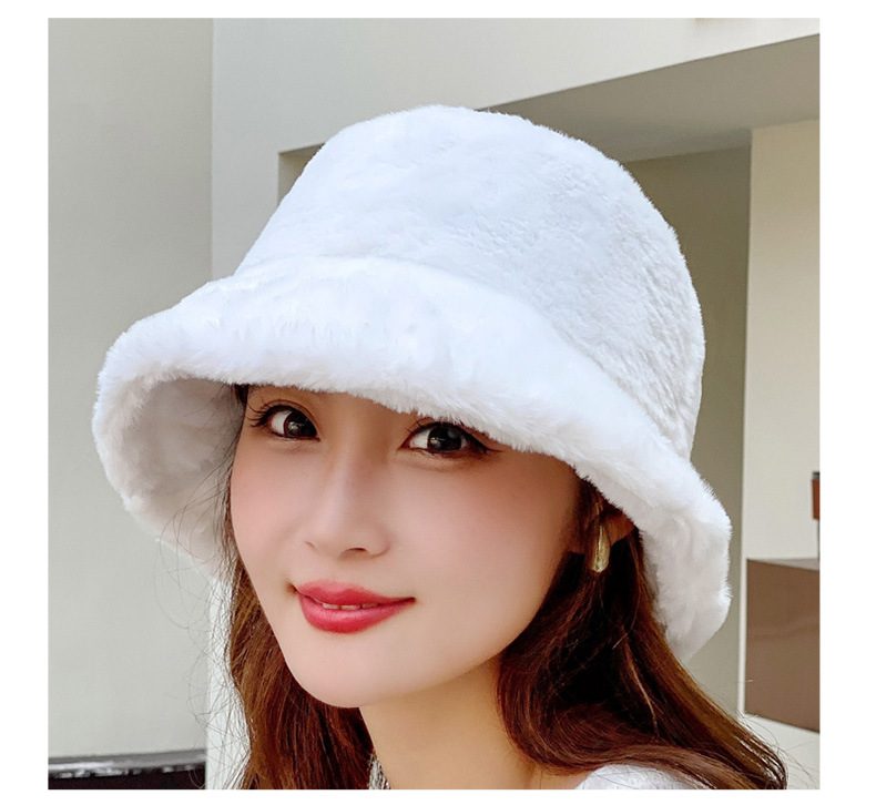 Herbst und Winter Hut weibliche Nachahmung Kaninchenfell Eimer Hut niedlichen Plüsch Mode Fischer Hut warm verdickt Becken Hut_voghion.com