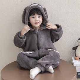儿童连体睡衣宝宝秋冬季法兰绒奥利绒防踢睡袋男童卡通保暖家居服