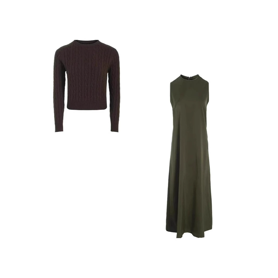 2024 Осень и зима трансграничные с длинными рукавами для женской одежды оптом сплошной цветной пуловер и длинные юбки без рукавов и земли