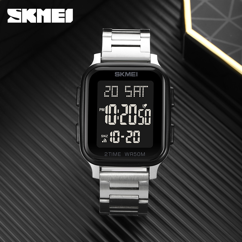 SKMEI 1859 hombres de moda reloj deportivo electrónico impermeable de acero inoxidable reloj de estudiante cuadrado