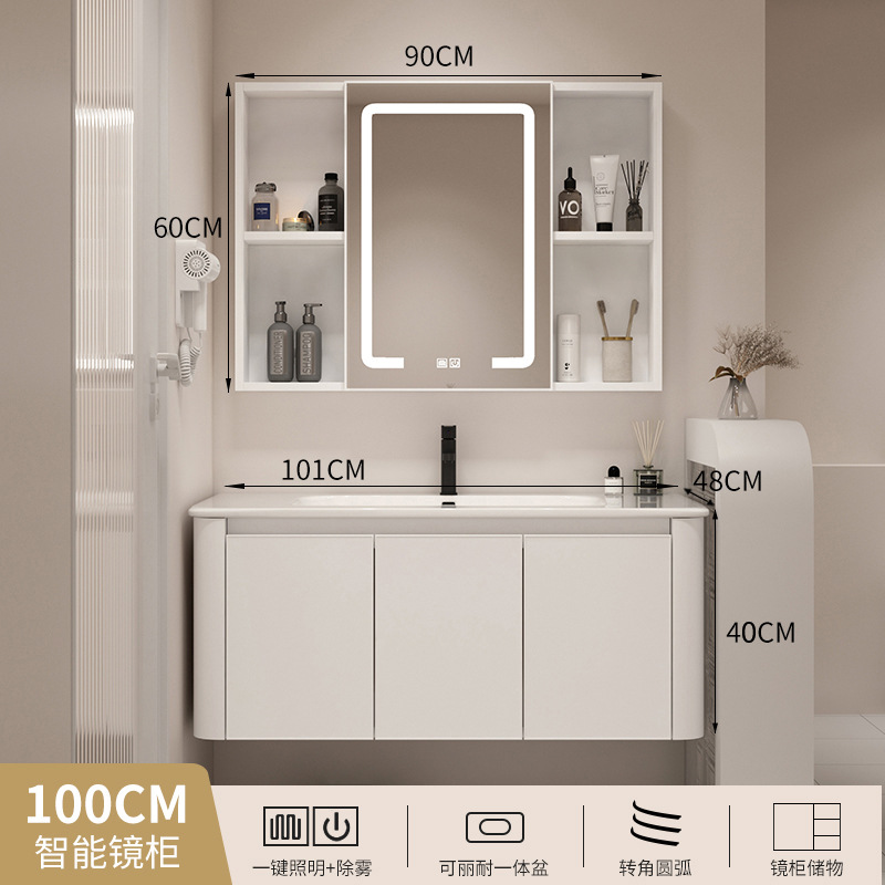 Gabinete de baño de aluminio espacial de estilo japonés combinación baño lavabo cuarto de baño gabinete colgante de cerámica lavabo integrado mesa de lavado gabinete de espejo