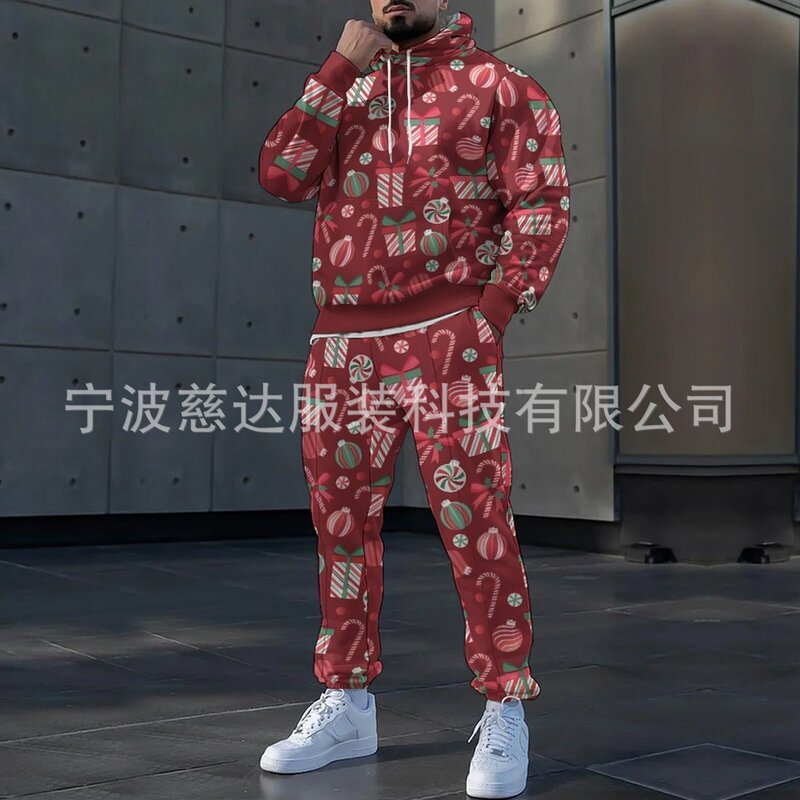 Autumn and Winter New Style Christmas European and American Leggings Sweatshirts and Sweatpants Men's Casual Suits, Suitable for Holiday Family Gatherings