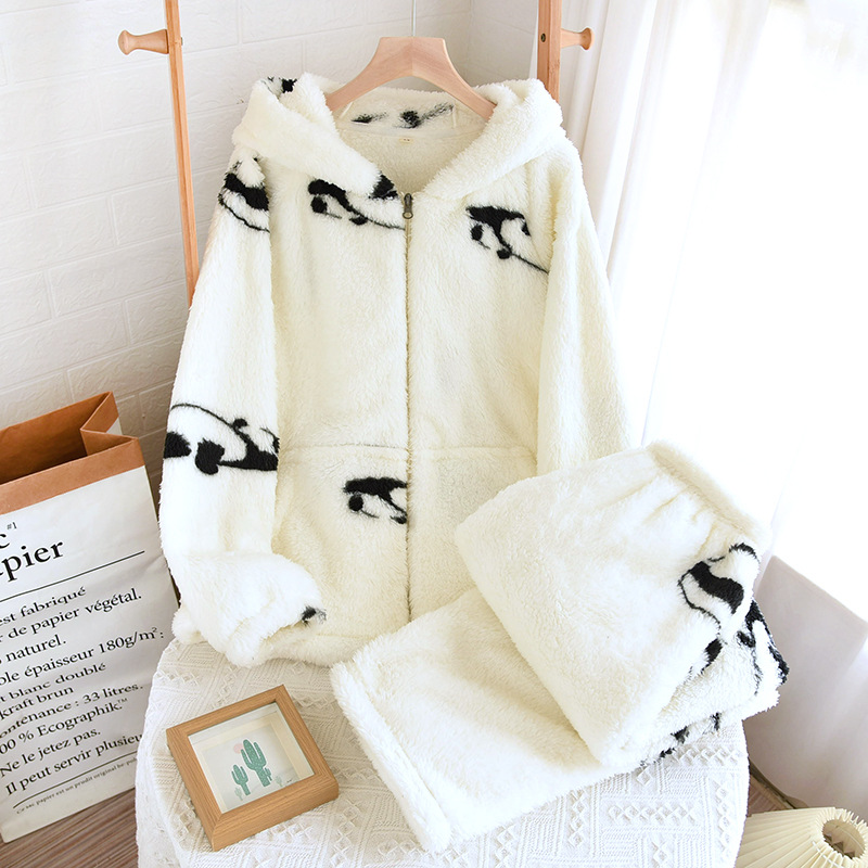 女性と男性用のコーラルベルベットパジャマ、秋冬カップルセット、和風カジュアルベルベット厚手暖かいホームウェア