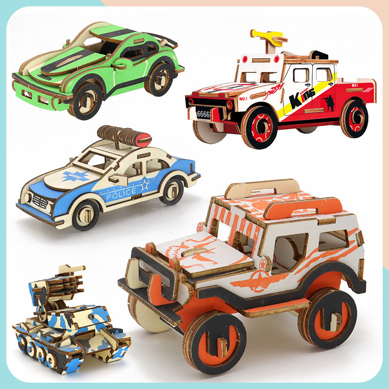 Children's wooden three-dimensional 3d jigsaw puzzle car model ornaments diy children's educational handmade men's toys stall wholesale